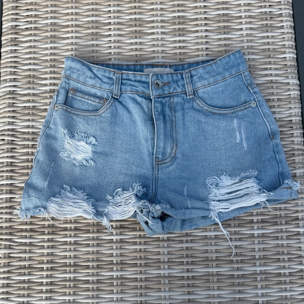 Chelsea & Violet Light Blue Distressed Denim Shorts
